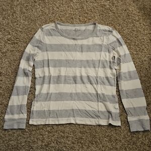 J. Crew Factory Gray and White Striped Long Sleeve Tee